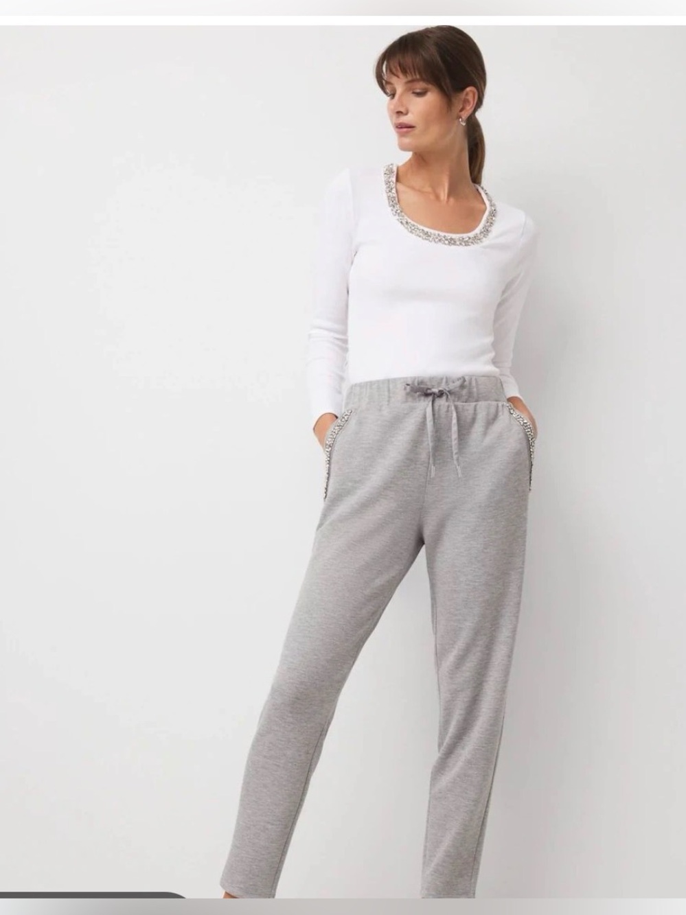 White Horse Black Market Grey Drawstring Lounge Pants with Embellished Trim